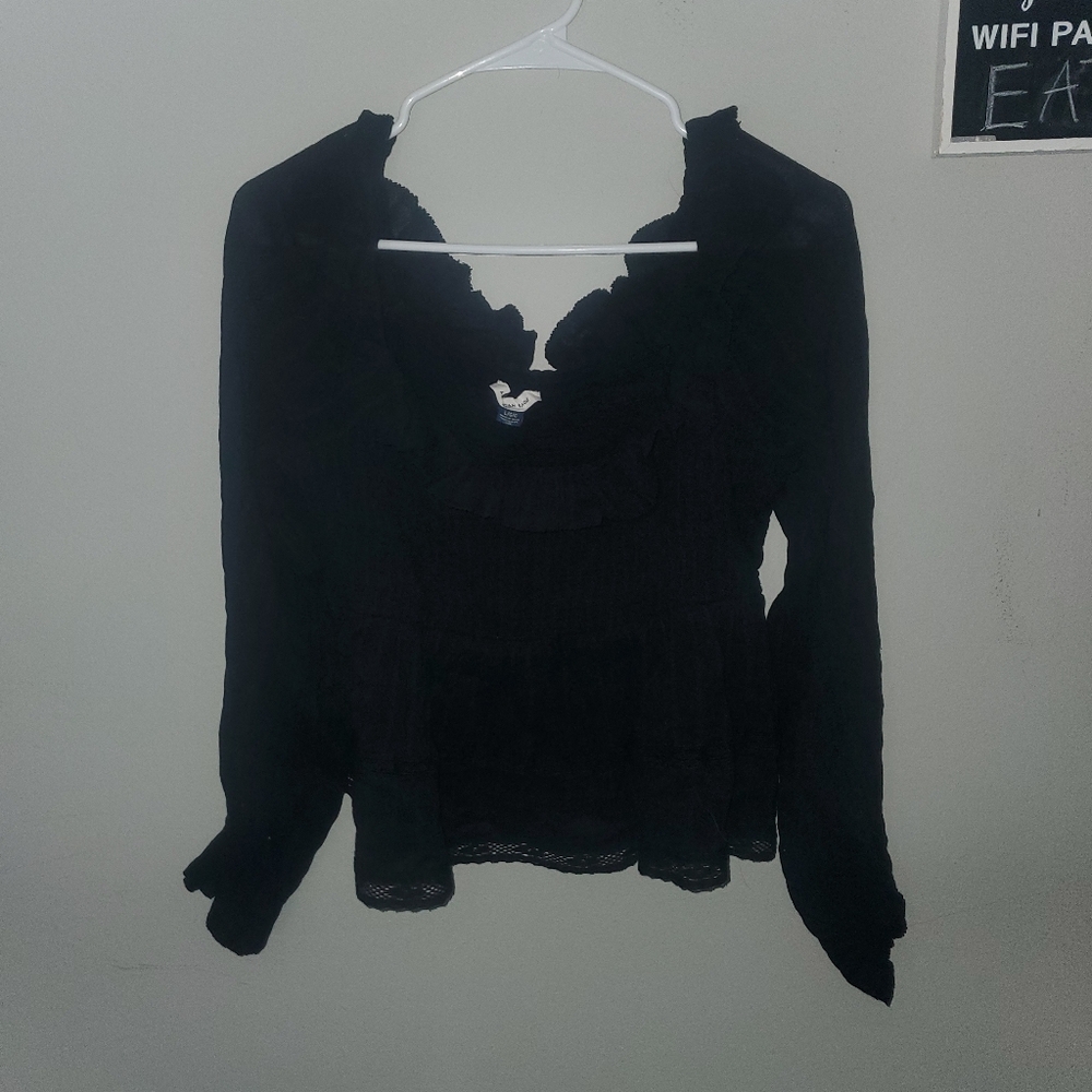 Black Smocked aerie Top